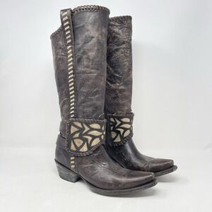 Old Gringo Melissa 15" Western Boot 7.5 Dark Brown Glazed Leather Snip Toe Inlay
